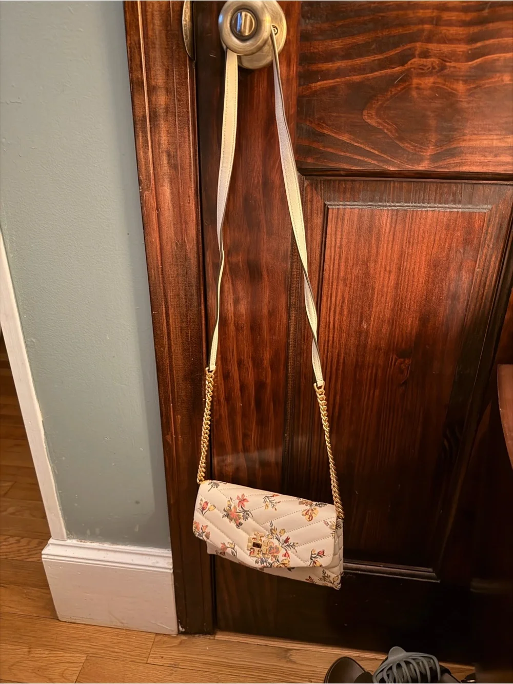 Tory Burch Cream Quilted Floral Crossbody with Gold Logo